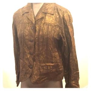 5/$25. Bronze brocade jeans style jacket Chico’s 1 medium